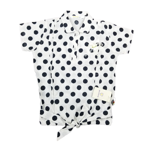 Girls Black White Dotted Cotton Top