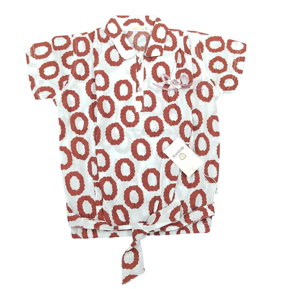 Girls Maroon White Cotton Top